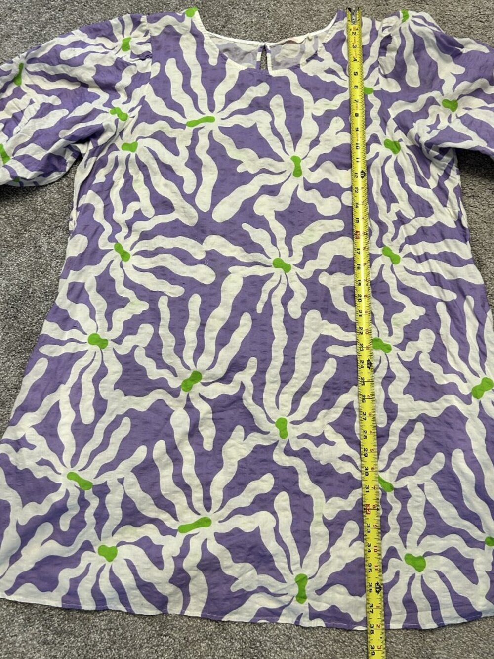 Gorman Purple White Abstract Floral Seersucker Smock Dress AU 20 US 16 Plus Size - Picture 2 of 6